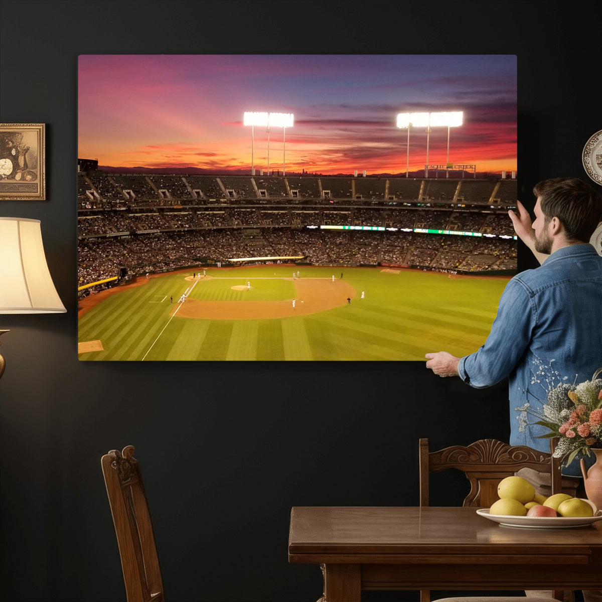 73718-MGV-CV-36X24 - Oakland Athletics Baseball Team Print, Oakland Coliseum