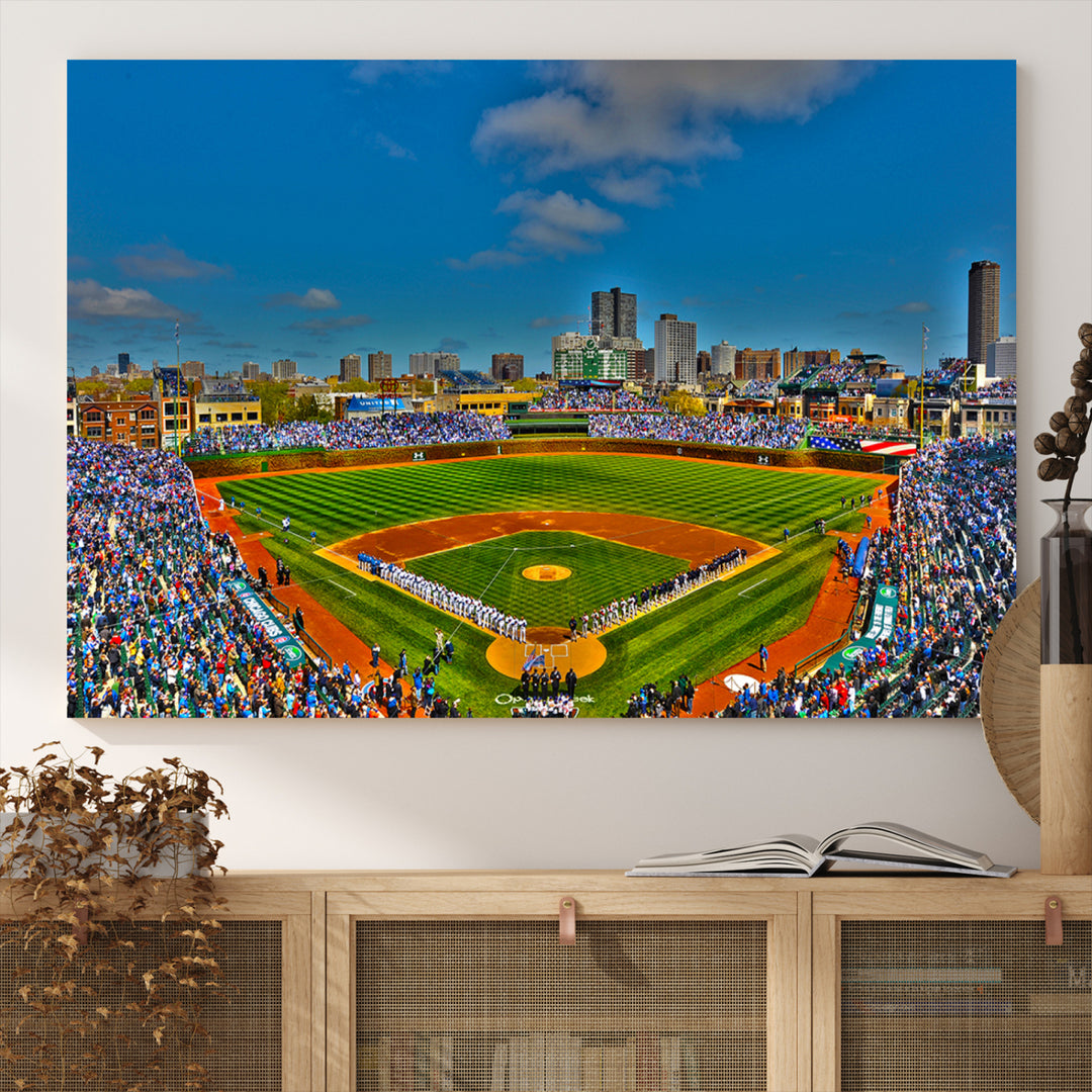 Wrigley Field Chicago Cubs Panoramic 3-Piece Canvas Wall Art - Iconic Baseball Stadium Print for Sports Lovers - Ready to Hang