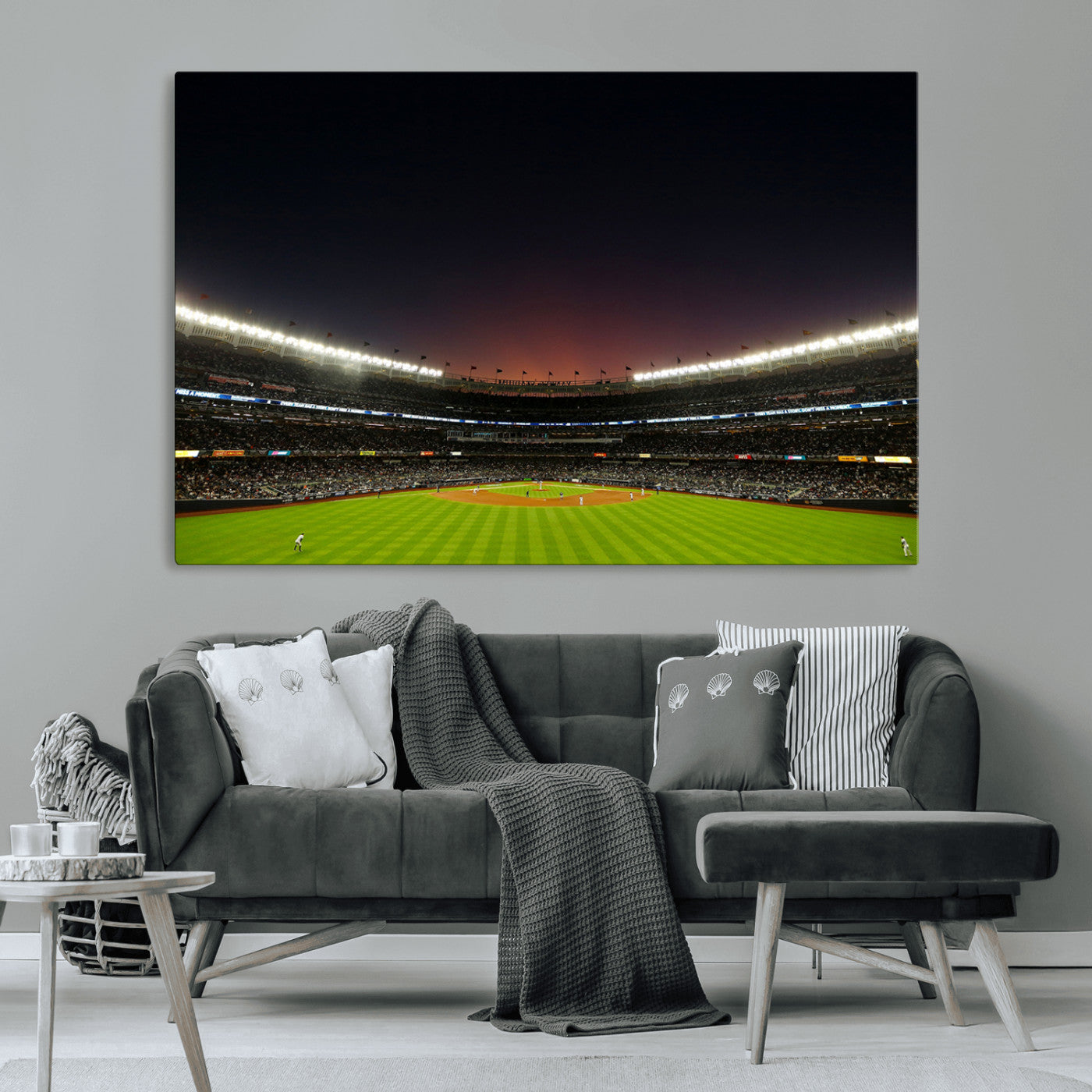 MGV-CV-36X24 - Yankee Stadium Night Game Triple Canvas, Yankee Stadium Canvas Wall Art - New York Yankees MLB Match