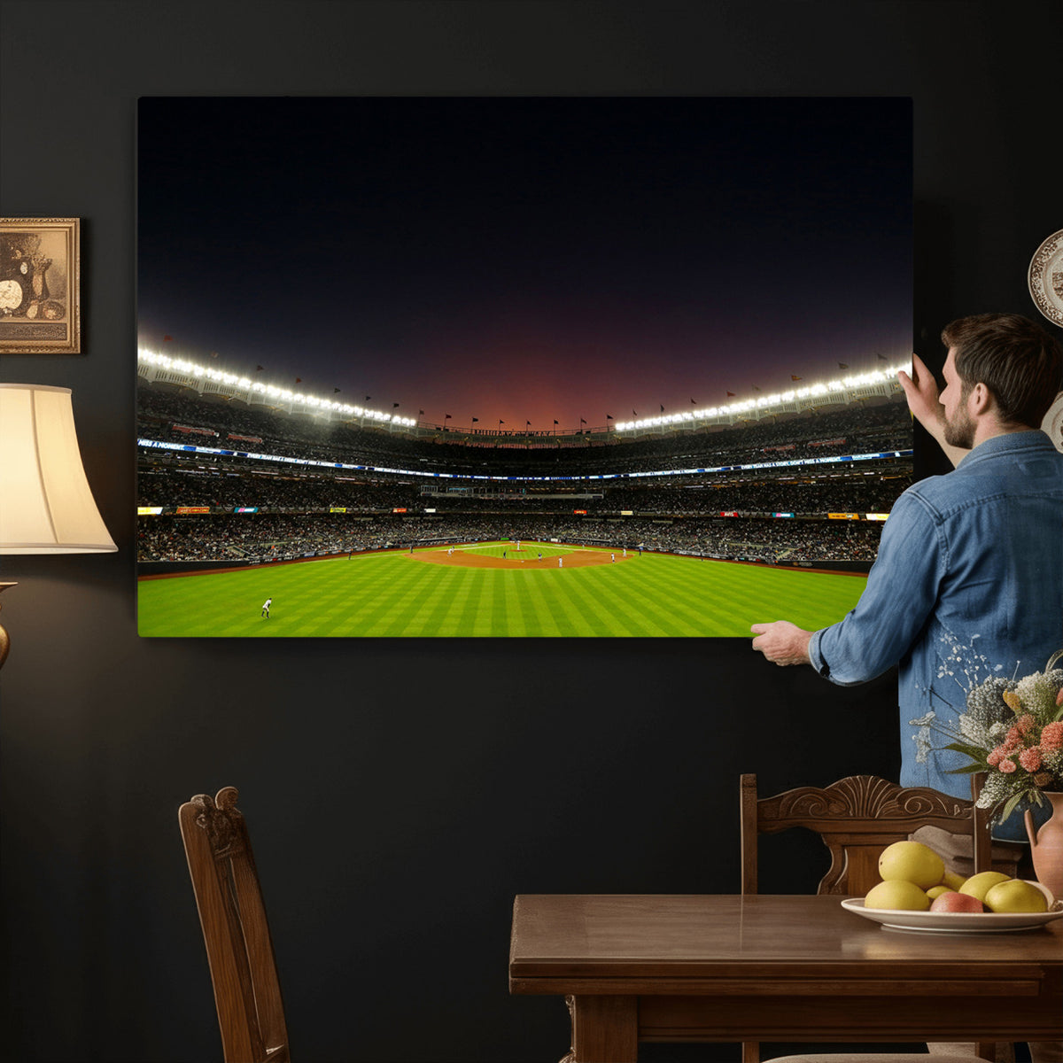 59138-MGV-CV-36X24 - Yankee Stadium Night Game Triple Canvas, New York Yankees Stadium Wall Art