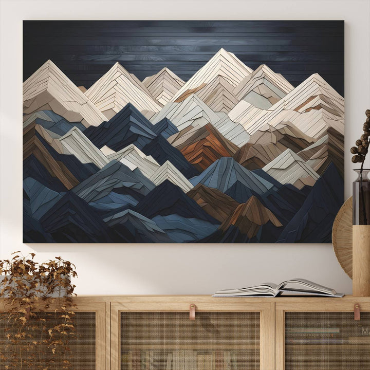 Wood Mountain Range Wall Art - Ready to Hang 3-Piece Set for Modern Rustic Decor, Abstract Wooden Design for Living Rooms Offices