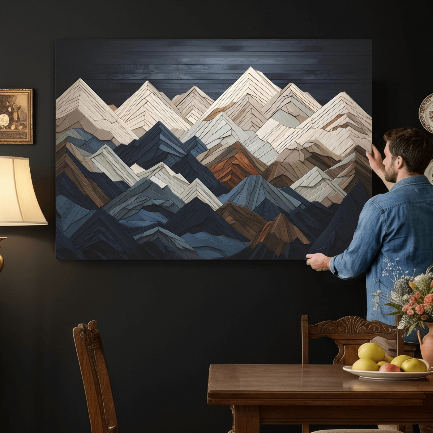 12896-MGV-CV-36X24 - Wood Mountain Wall Art | Mountain Canvas Print Wood Decor | Ready to Hang for Cabin Decor