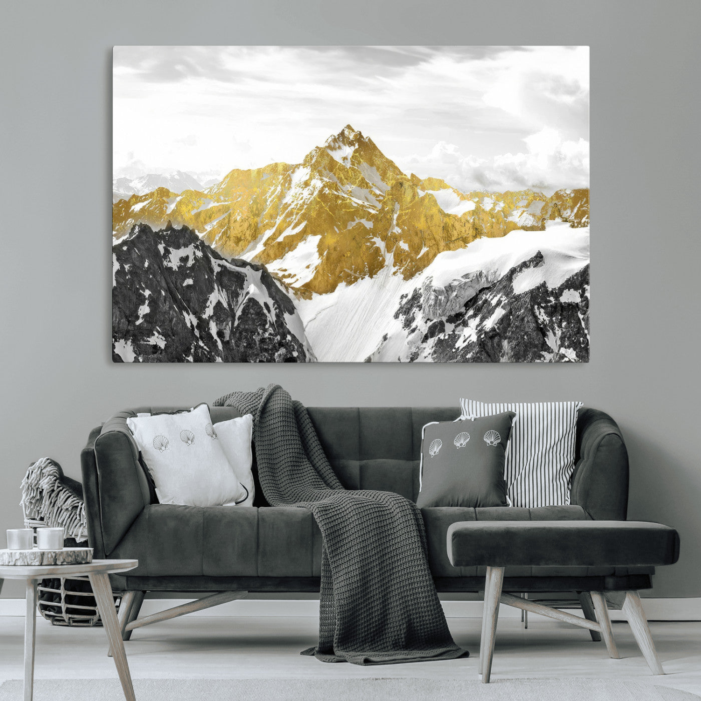 MGV-CV-36X24 - Gold Abstract Mountains Wall Art Print on Canvas, Nature Wall Art Print,