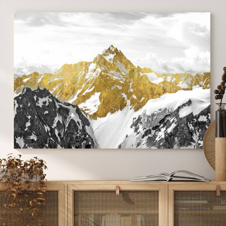 Gold Mountains Wall Art Print on Canvas, Nature Wall Art Print,