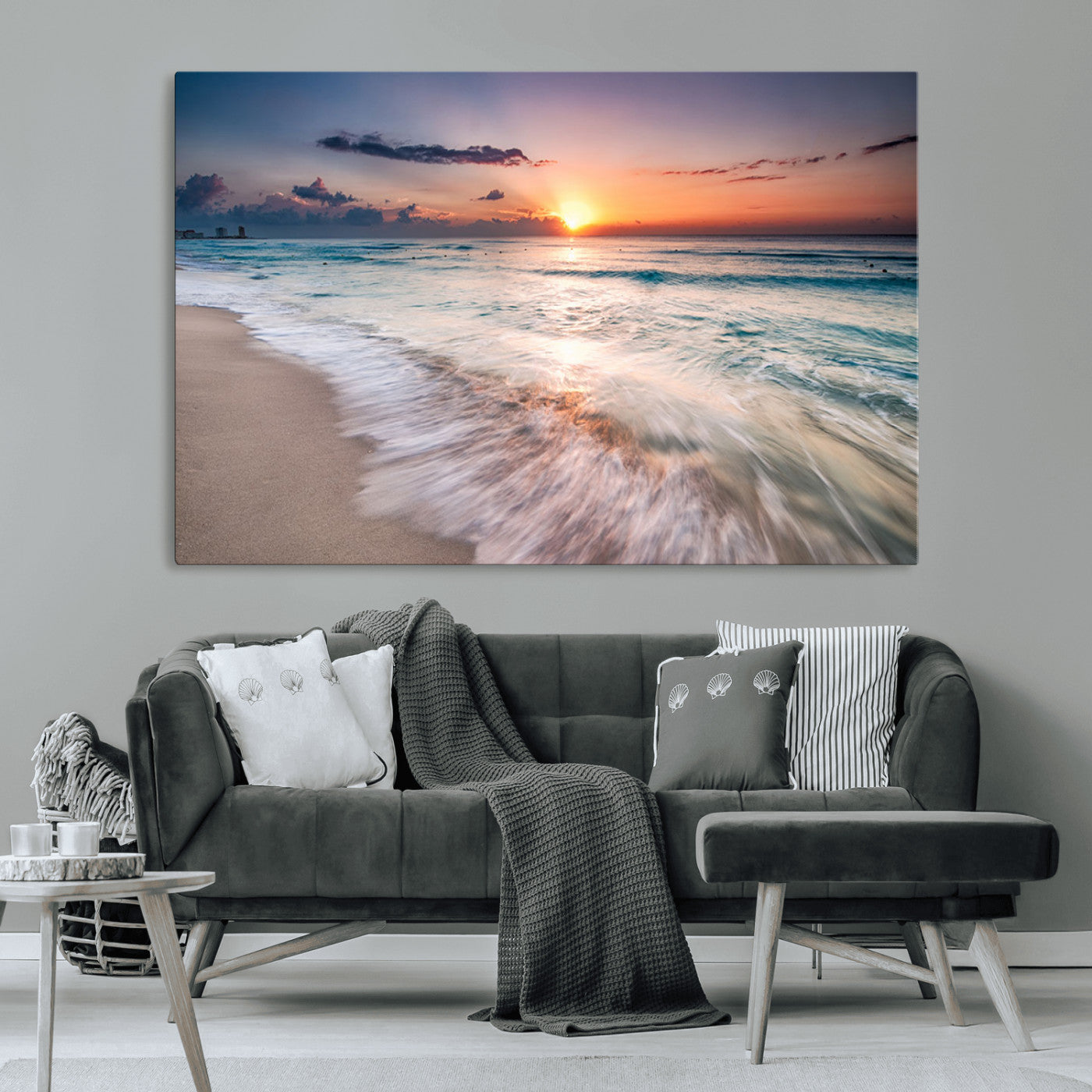 MGV-CV-36X24 - Sunset Beach Wall Art – Soothing Coastal Landscape, Ready to Hang for Tranquil Home Decor