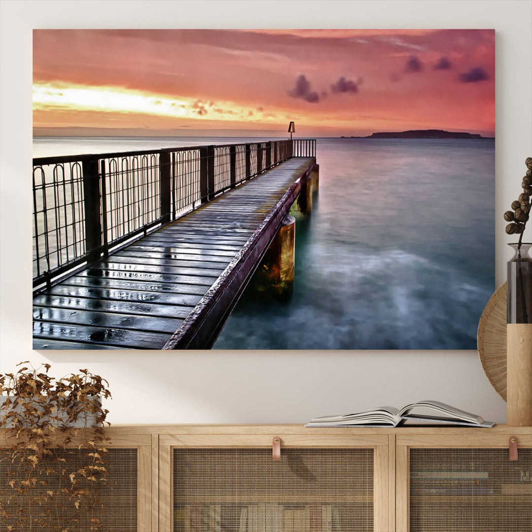 Serene Pier at Sunset Wall Art | Canvas Print | Ready to Hang | Coastal Decor for Living Room