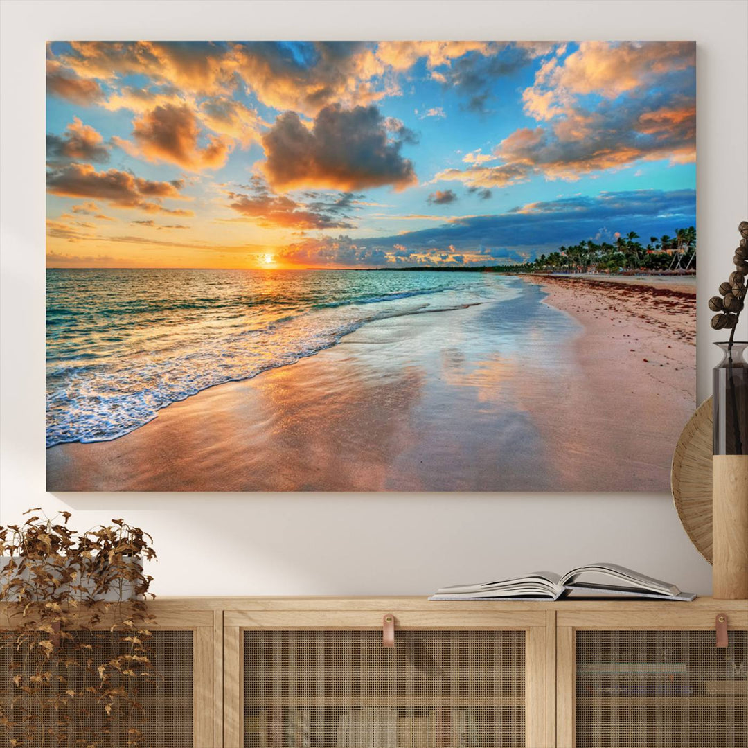 Serene Beach Sunset Wall Art | Coastal Ocean Canvas Print | Ready to Hang Tropical Decor for Home or Office