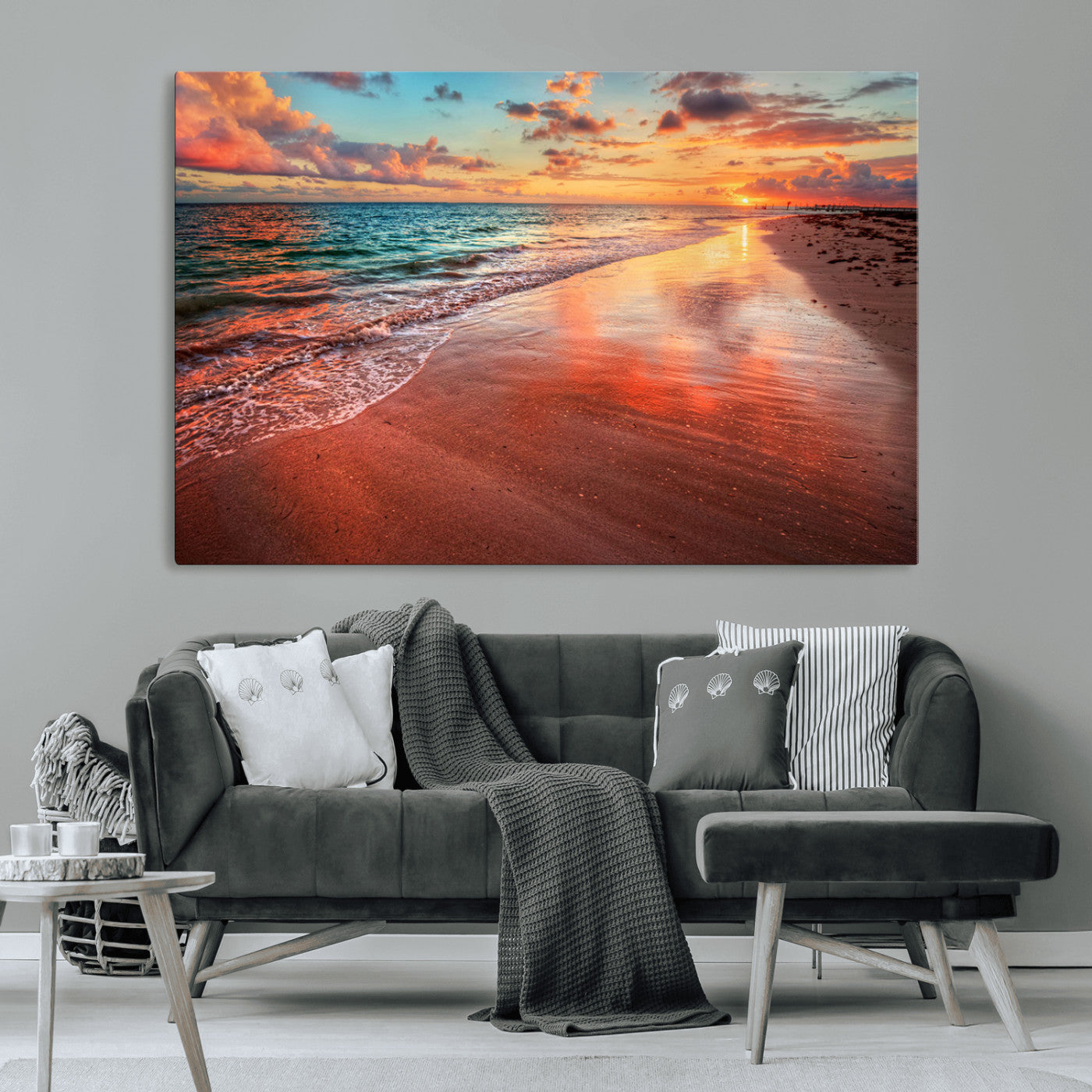 MGV-CV-36X24 - Sunset Beach Wall Art | Ocean Canvas Print | Coastal Wall Art | Tranquil Sunset Canvas Print