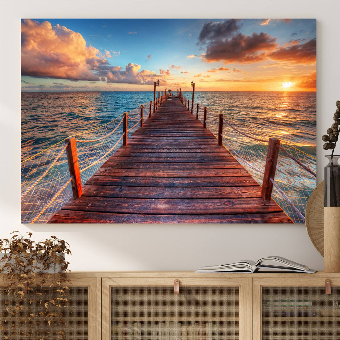 Vibrant Beach Sunset Wall Art | Coastal Ocean Canvas Print | Ready to Hang Tropical Decor for Living Room or Office