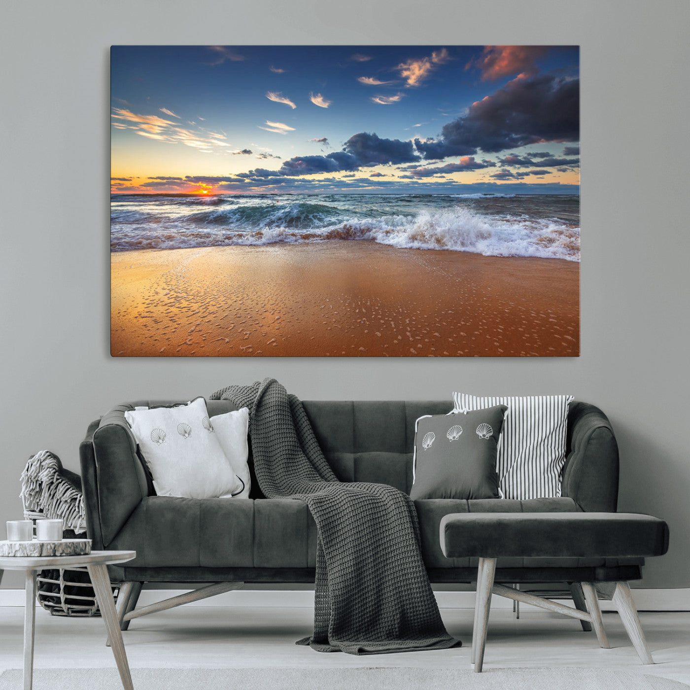 MGV-CV-36X24 - Beach Canvas Wall Art - Coastal Seascape Print for Living Room or Bedroom, Ocean Waves on Sand,