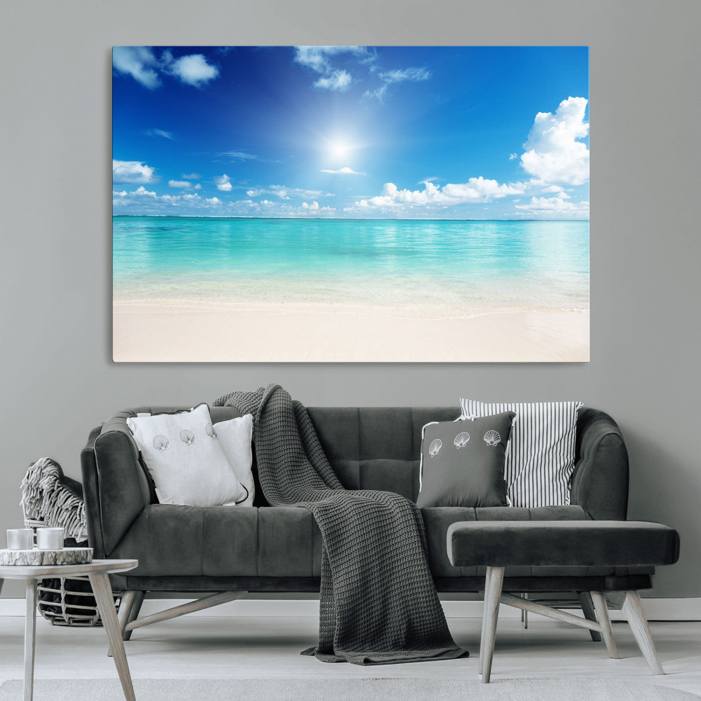 MGV-CV-36X24 - Blue Ocean Wall Art Canvas Print - Tranquil Ocean Paradise Triptych Wall Art - Ready to Hang Beach