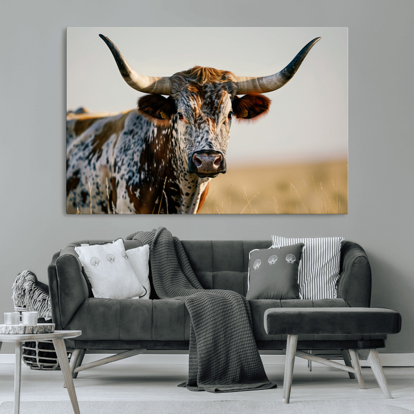 MGV-CV-36X24 - Texas Bull Longhorn Wall Art Canvas Print for Farm House Wall Decor, Farmhouse Wall Art Print