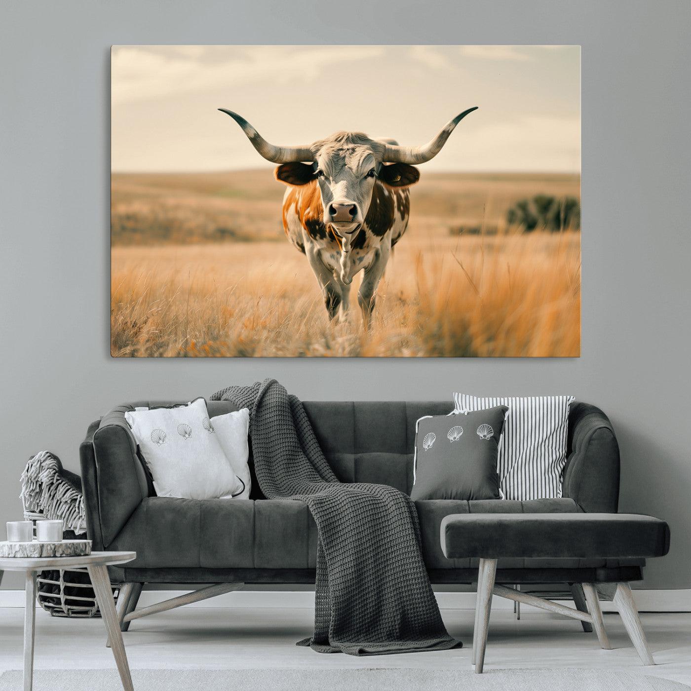 MGV-CV-36X24 - Texas Cow Wall Art Canvas Print for Farm House Wall Decor, Farmhouse Wall Art Print
