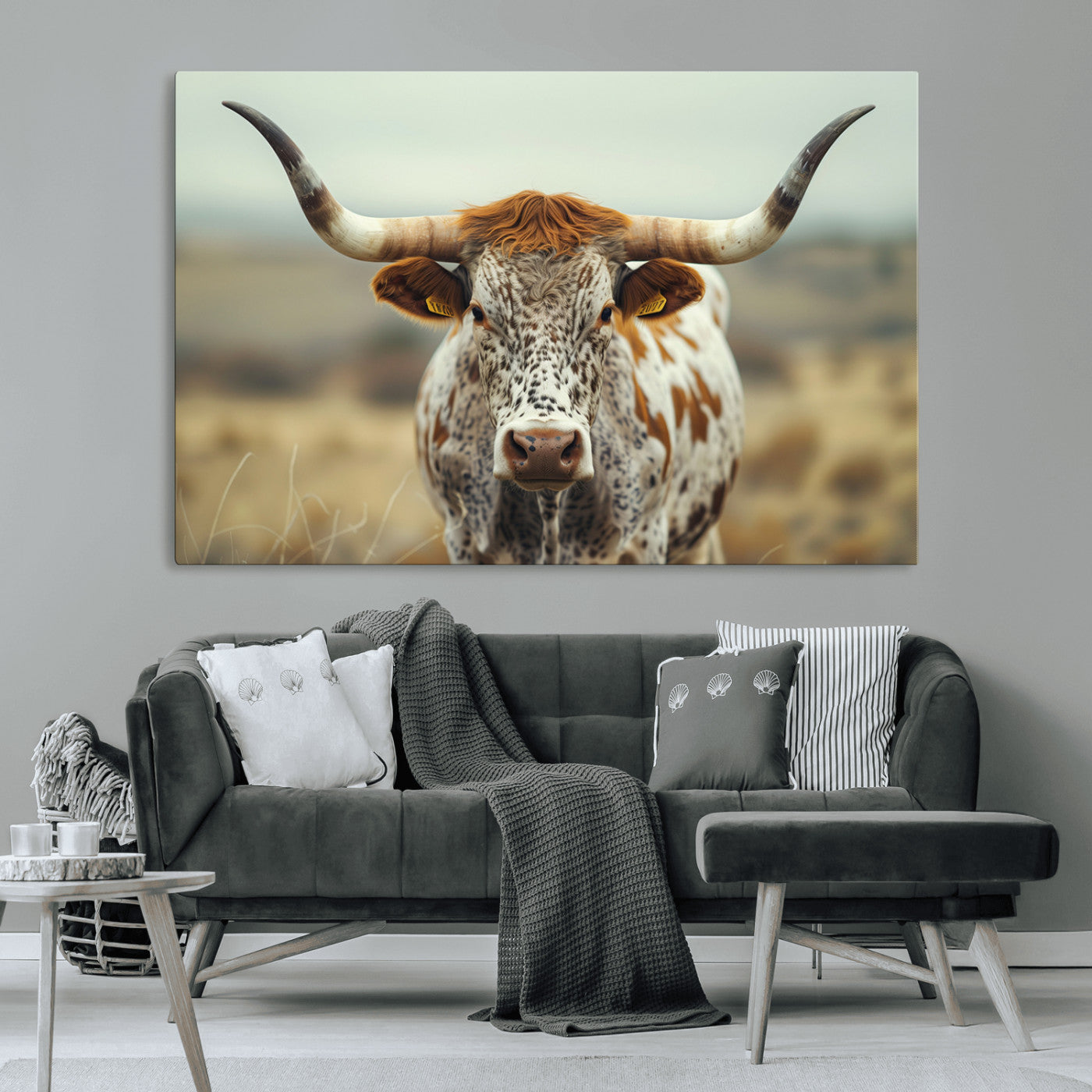 MGV-CV-36X24 - Texas Cow Longhorn Wall Art Canvas Print for Farm House Wall Decor, Farmhouse Wall Art Print