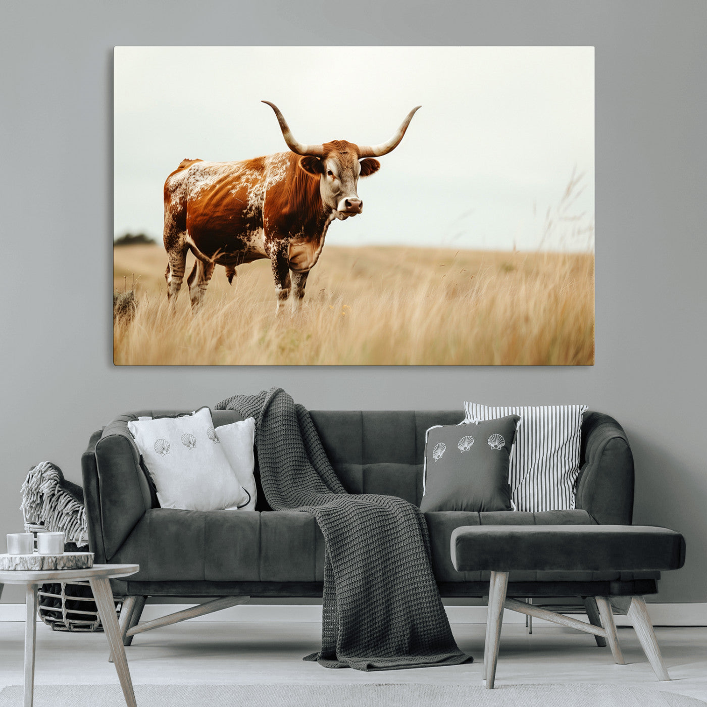 MGV-CV-36X24 - Texas Longhorn Canvas Wall Art Print – Majestic Western Cattle in Rustic Farmhouse Decor – Cow Wall