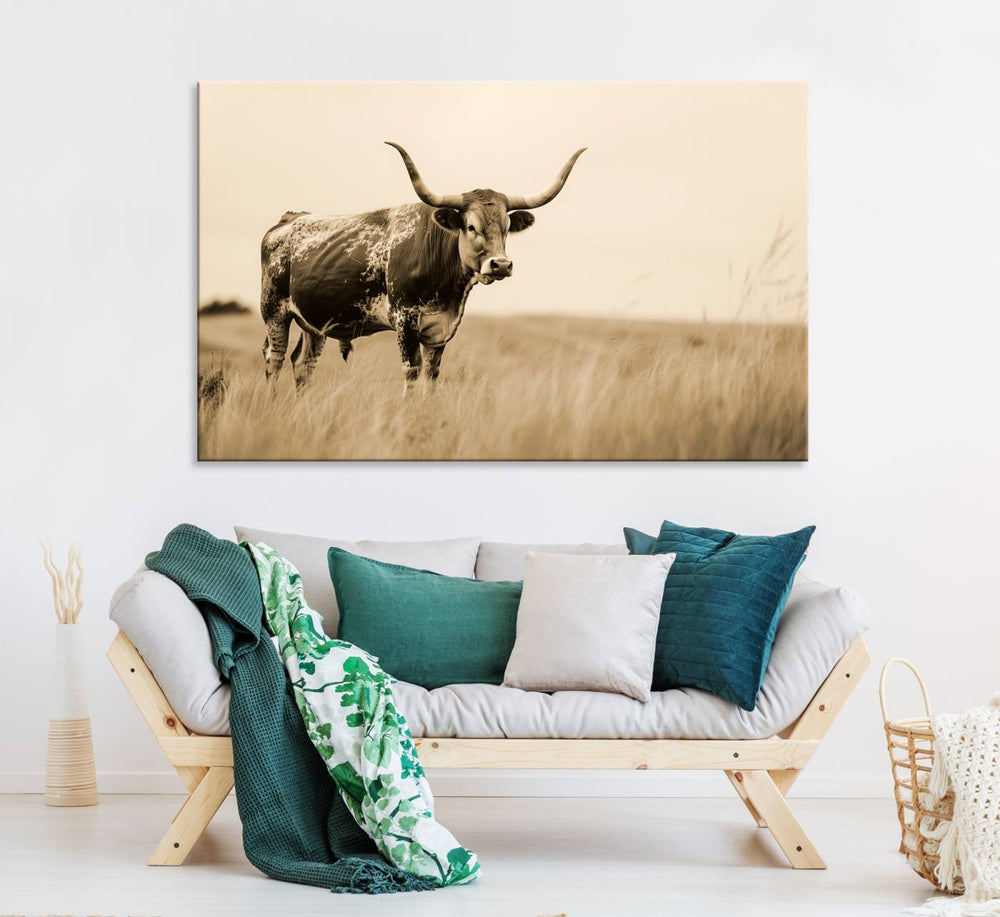 Texas Longhorn Wall Art Print for farmhouse decor.