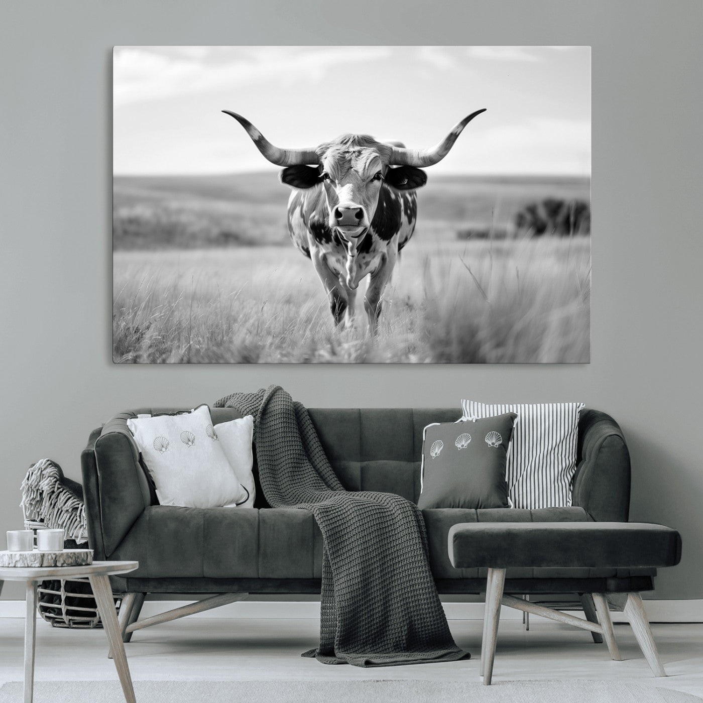 MGV-CV-36X24 - Texas Cow Longhorn Wall Art Canvas Print for Farm House Wall Decor, Farmhouse Wall Art Print