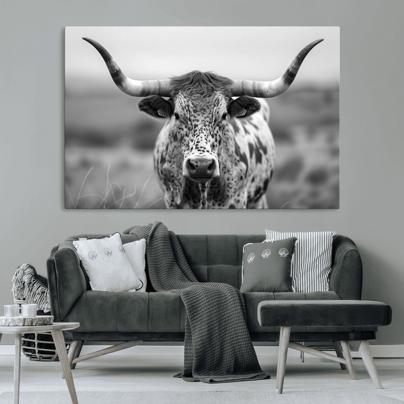 MGV-CV-36X24 - Texas Cow Longhorn Wall Art Canvas Print for Farm House Wall Decor, Farmhouse Wall Art Print