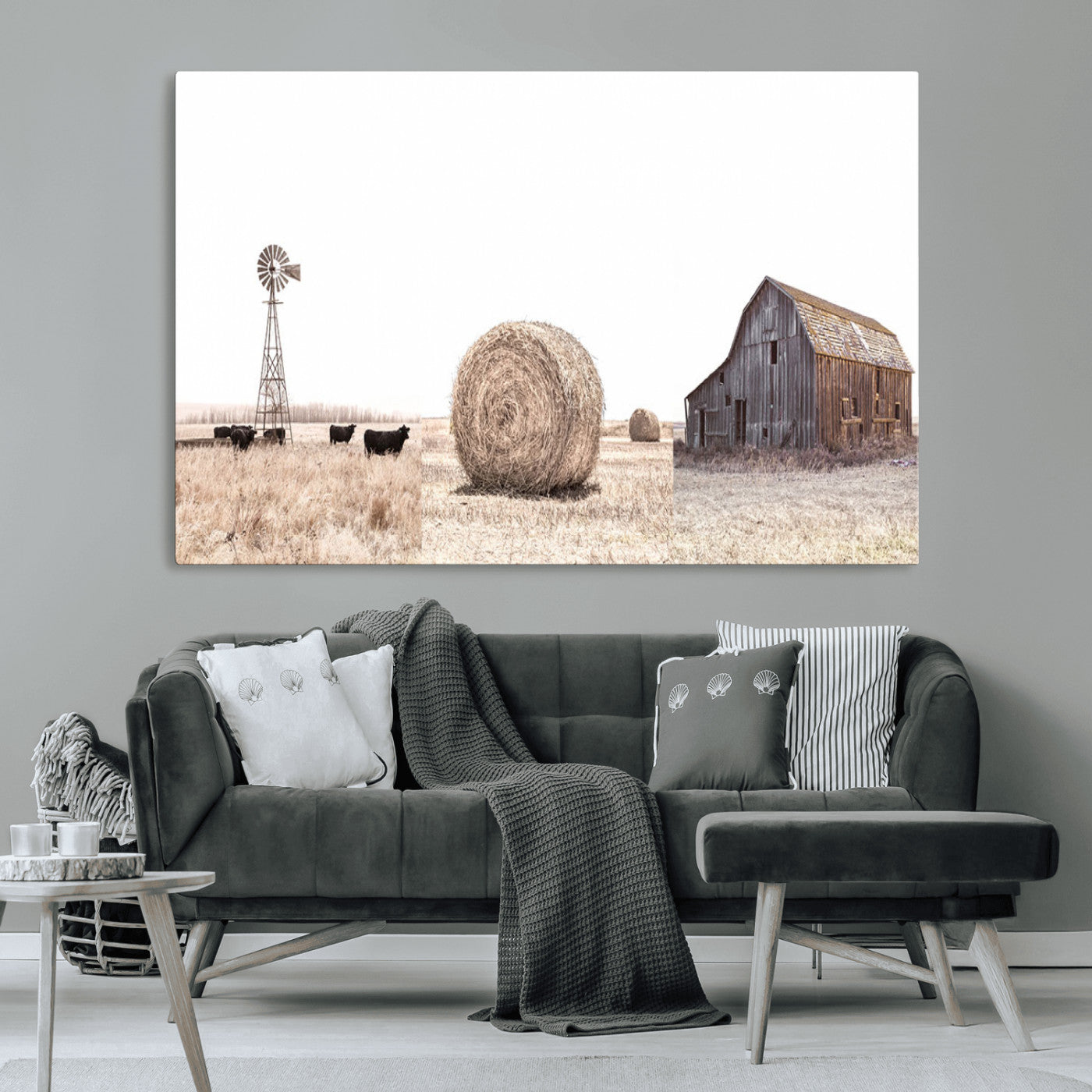 MGV-CV-36X24 - Farm Prints Set, Set of 6 Farmhouse Wall Art, Country House Decor, Barn Print, Wheat Print,