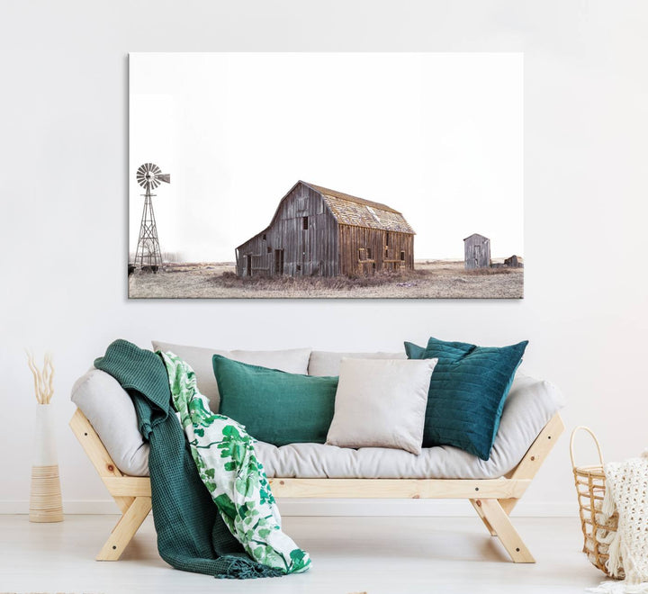 The Set of 3 Rustic Farmhouse Wall Art Prints features a barn, wheat field, and landscape.