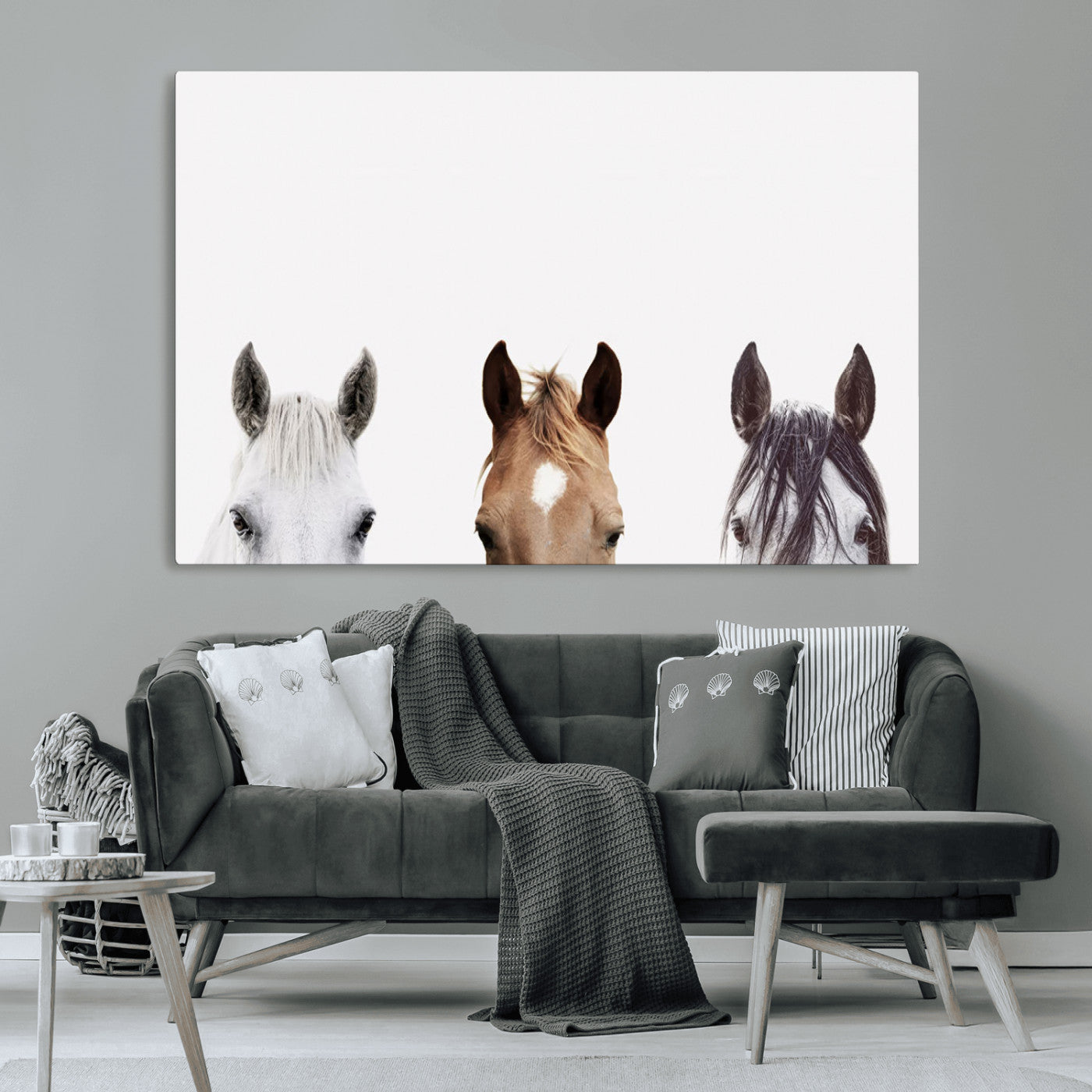 MGV-CV-36X24 - Horse Prints Set, Set of 3 Horse Wall Art, Horses Portraits, Farmhouse Wall Art, Farm Animals