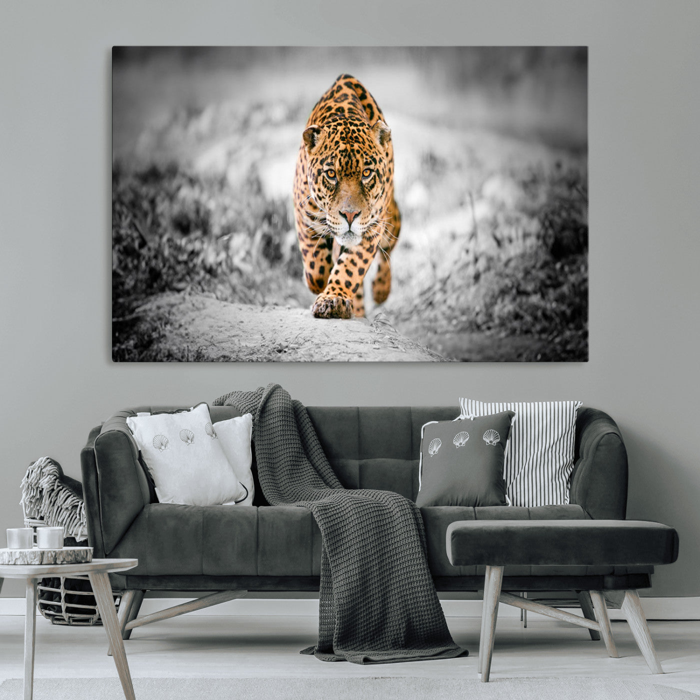 MGV-CV-36X24 - Jaguar Wall Art Canvas Print - Majestic Big Cat in Focused Pursuit - Ready to Hang