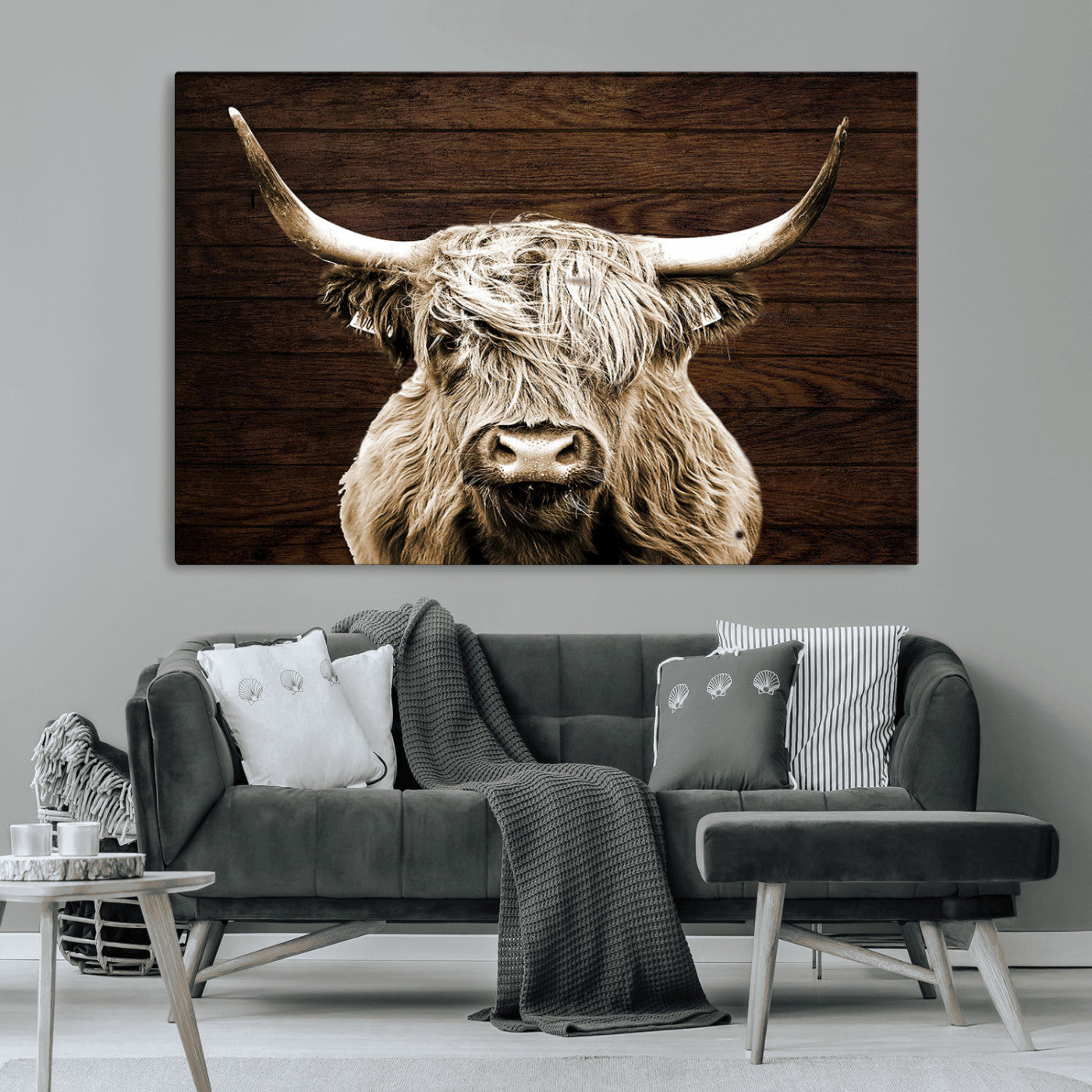MGV-CV-36X24 - Highland Cow Wall Art Canvas Print, Rustic Farmhouse Decor, Majestic Scottish Highland Bull Portrait