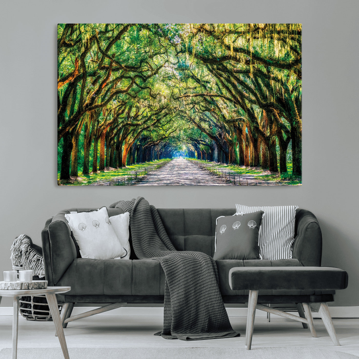 MGV-CV-36X24 - Serene Tree Tunnel Wall Art Canvas Print – Pathway Under Canopy of Lush Green Trees, Nature-Inspired