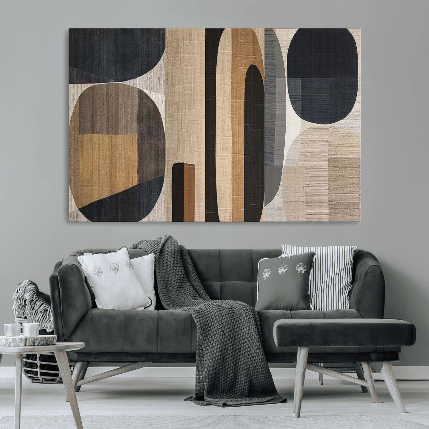 MGV-CV-36X24 - Abstract Minimalist Canvas Wall Art - Neutral Geometric Modern Boho Decor, Minimalist Brown Wabi