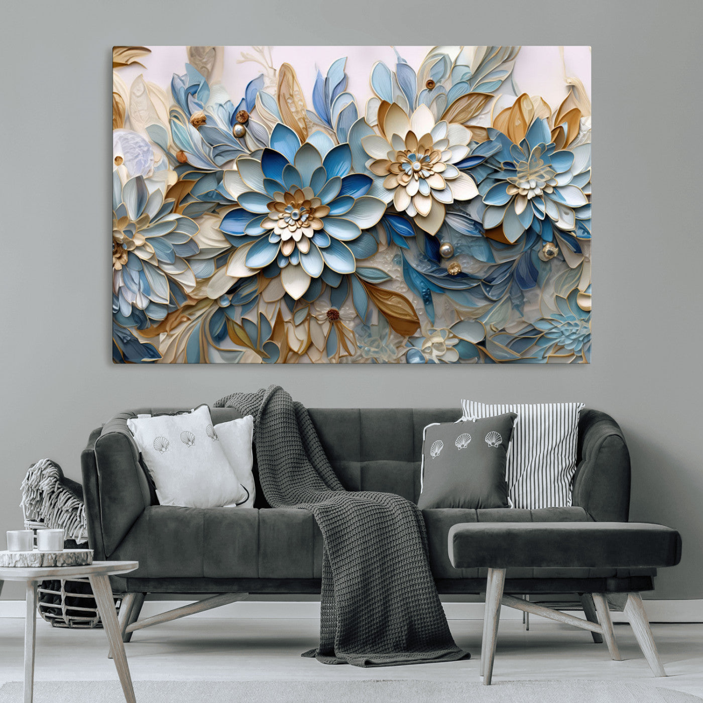MGV-CV-36X24 - Blu Abstract Flower Wall Art Canvas Print