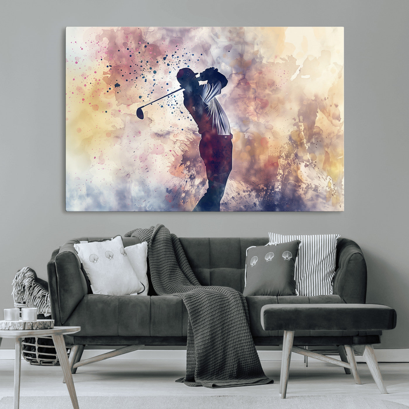 MGV-CV-36X24 - Abstract Watercolor Golf Player Wall Art Canvas Print