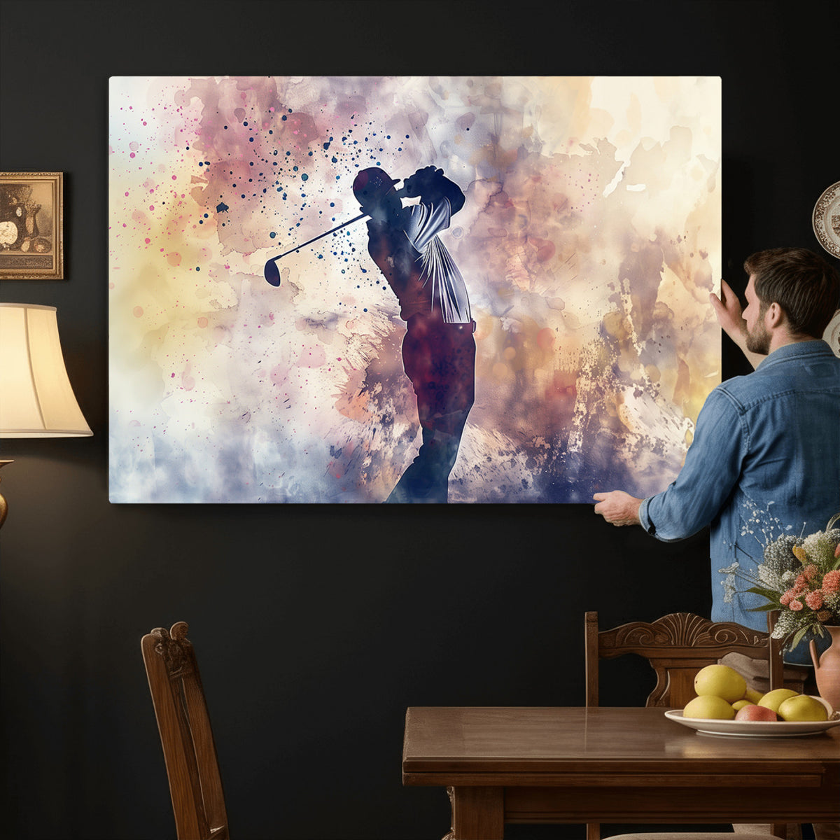 10848-MGV-CV-36X24 - Abstract Watercolor Golf Player Wall Art Canvas Print