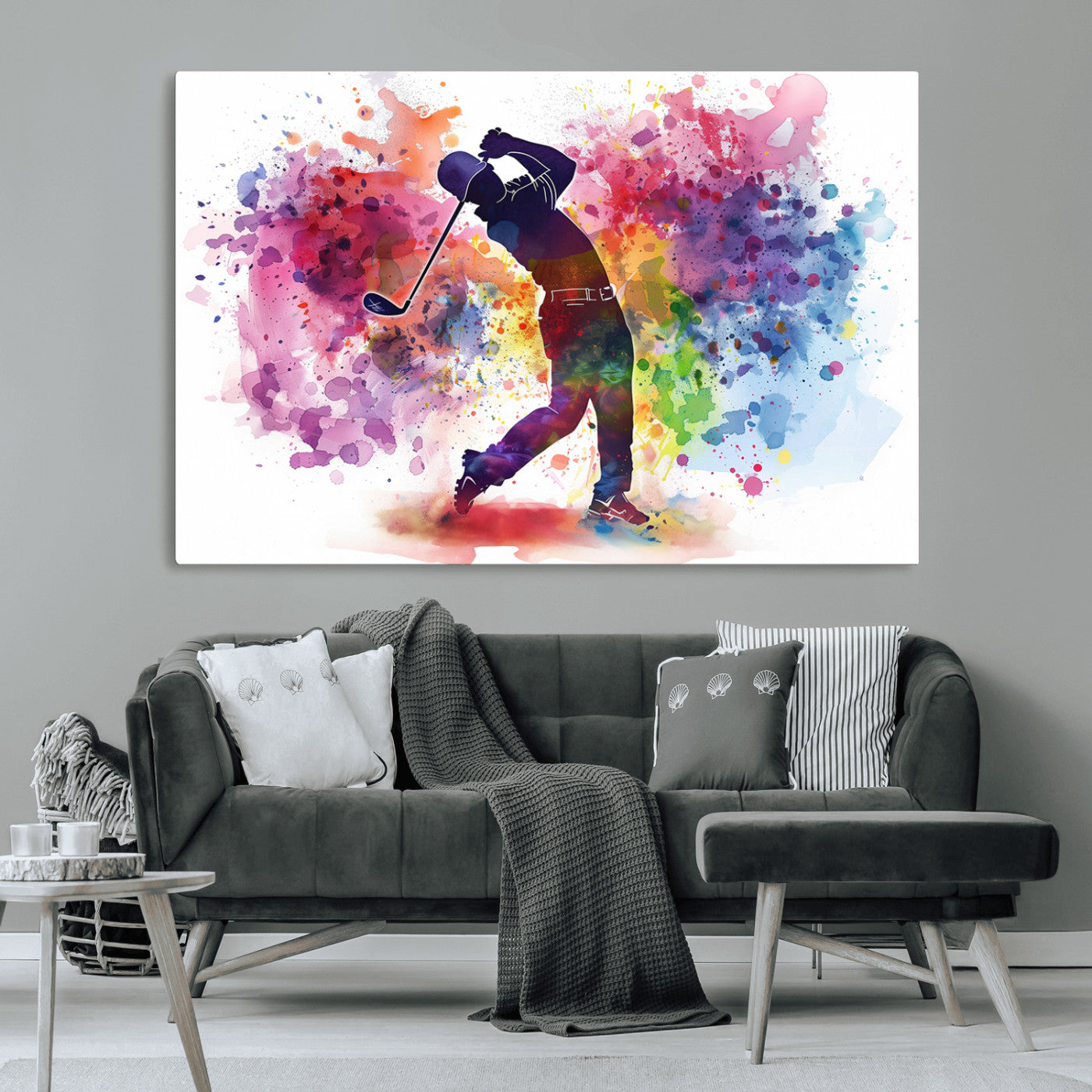 MGV-CV-36X24 - Colorful Golfer Swing Wall Art Canvas Print - Ready to Hang, Framed Sports Decor