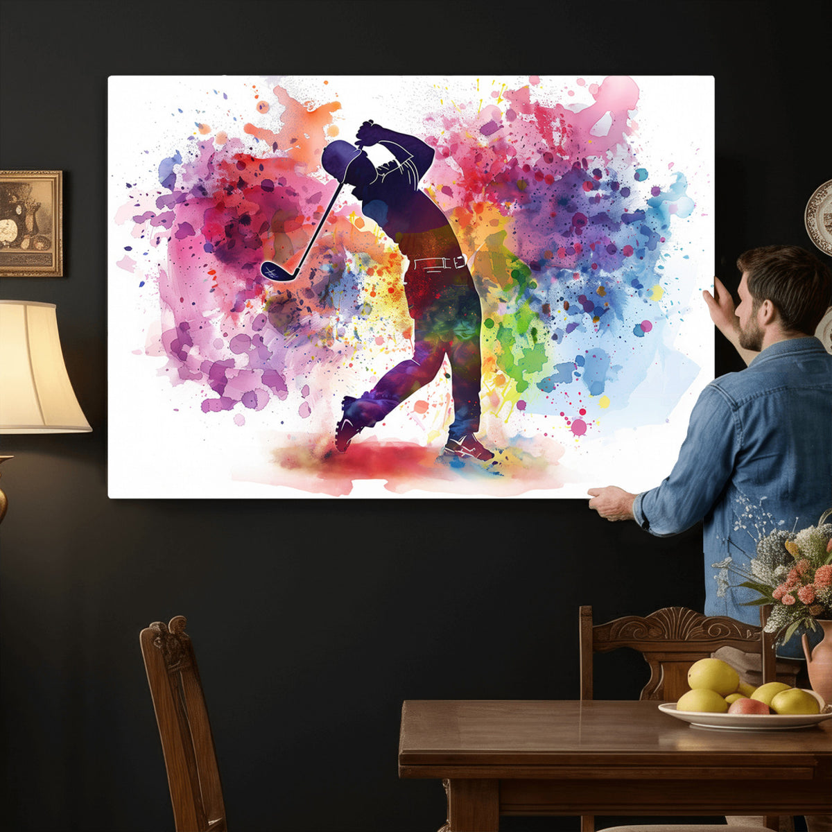 66537-MGV-CV-36X24 - Colorful Golfer Swing Wall Art Canvas Print, Ready to Hang