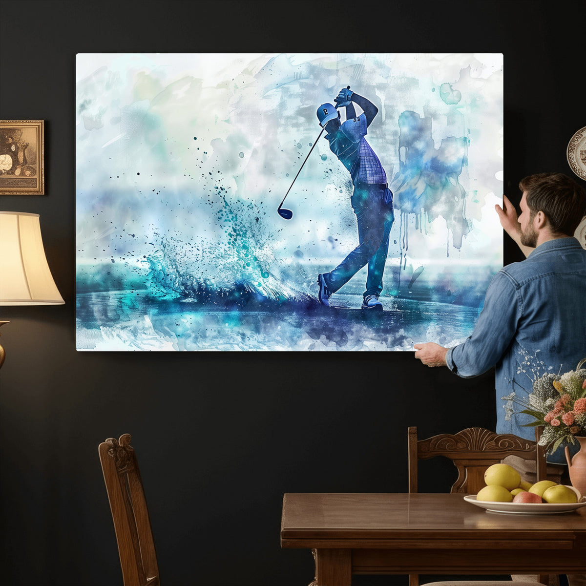45328-MGV-CV-36X24 - Watercolor Abstract Golf Swing Wall Art Canvas Print