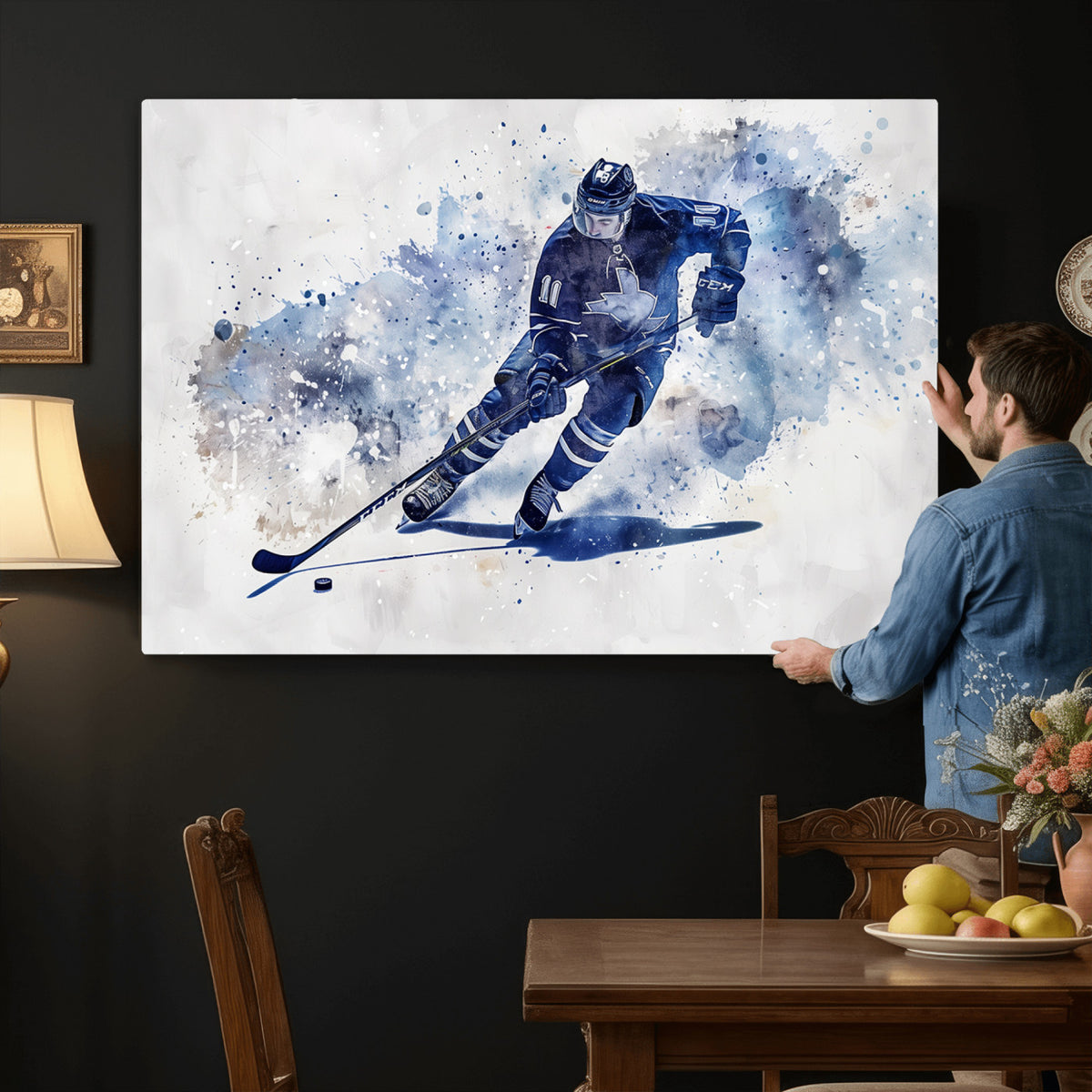 39795-MGV-CV-36X24 - Hockey Player Wall Art Canvas Print