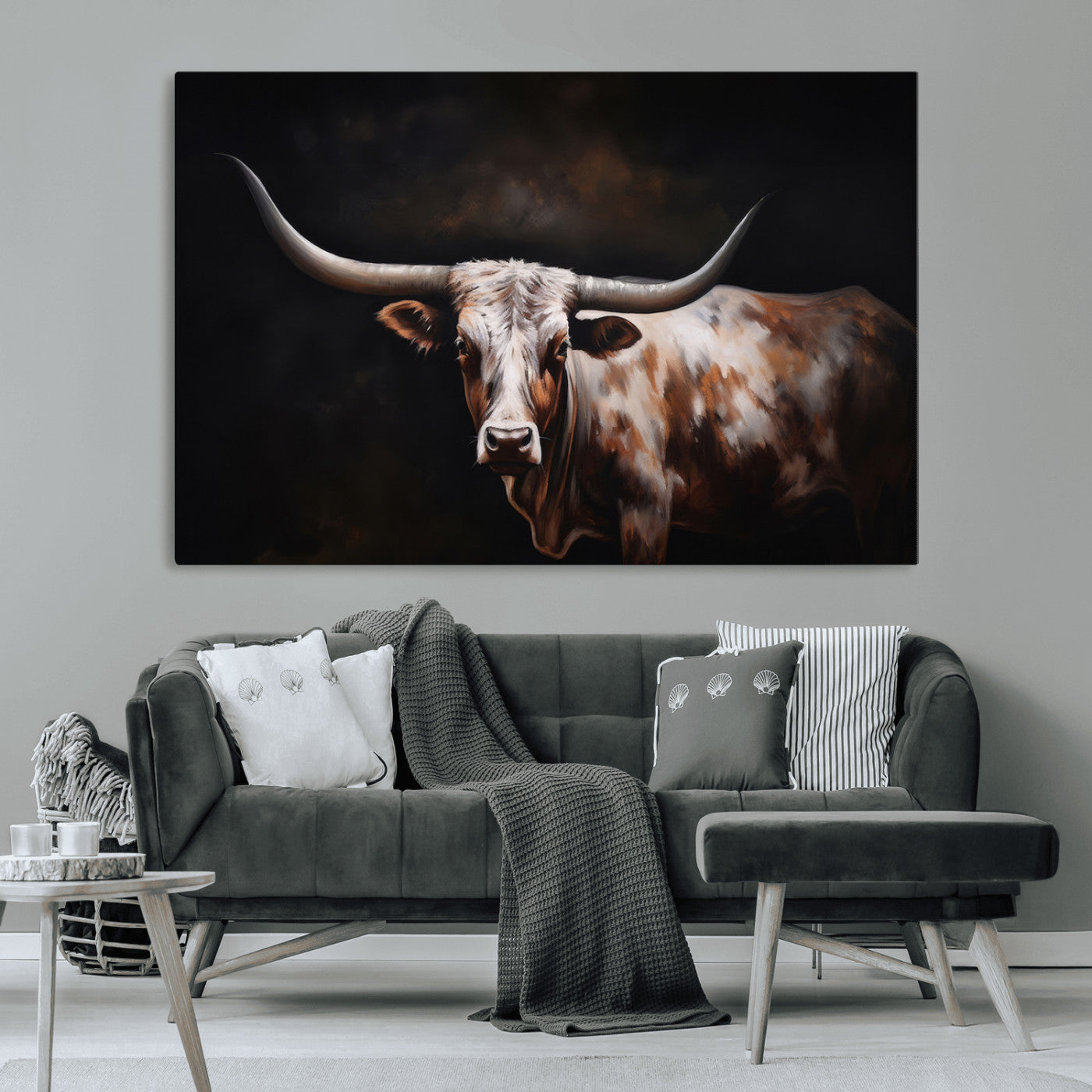 82543-MGV-CV-36X24-Texas Longhorn Wall Art Canvas Print | Western Ranch Decor | Bold Rustic Cattle Artwork | Ready to
