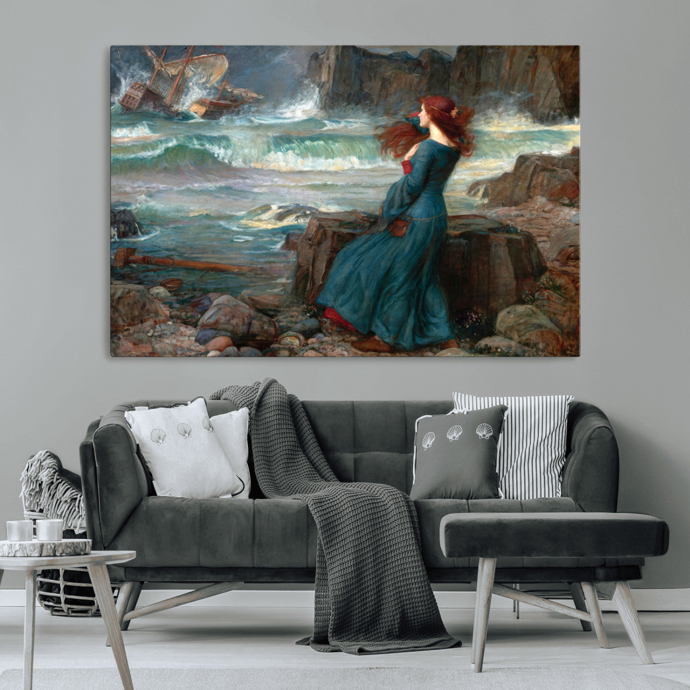 -Miranda by the Shore Wall Art Canvas Print – Tempest Scene Ocean Storm – Ready to Hang