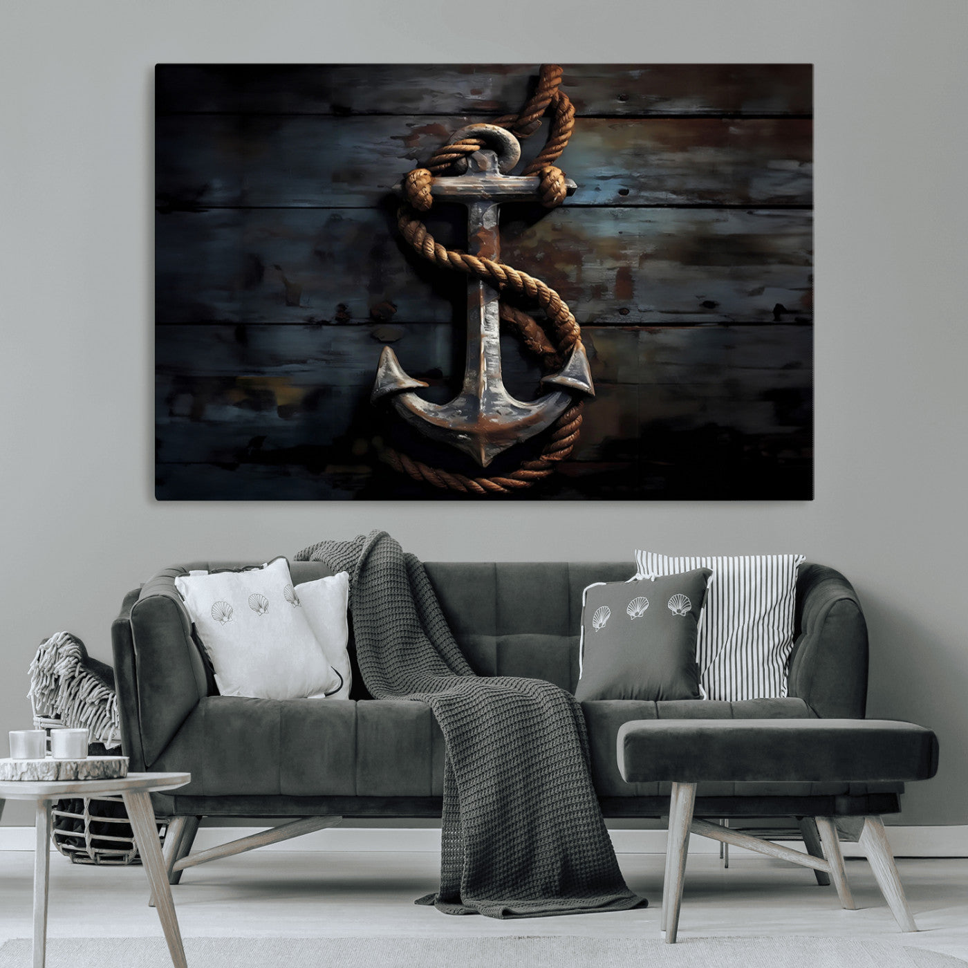 MGV-CV-36X24 - 3 Panel Grunge Abstract Anchor Wall Art Canvas Print Set