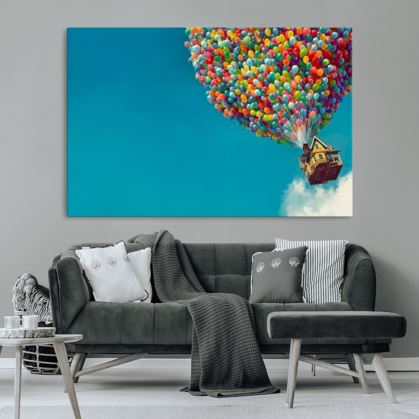 MGV-CV-36X24 - Carl Fredricksen, Up Movie Wall Art, Colorful Balloon House Art | Whimsical Wall Decor for Living