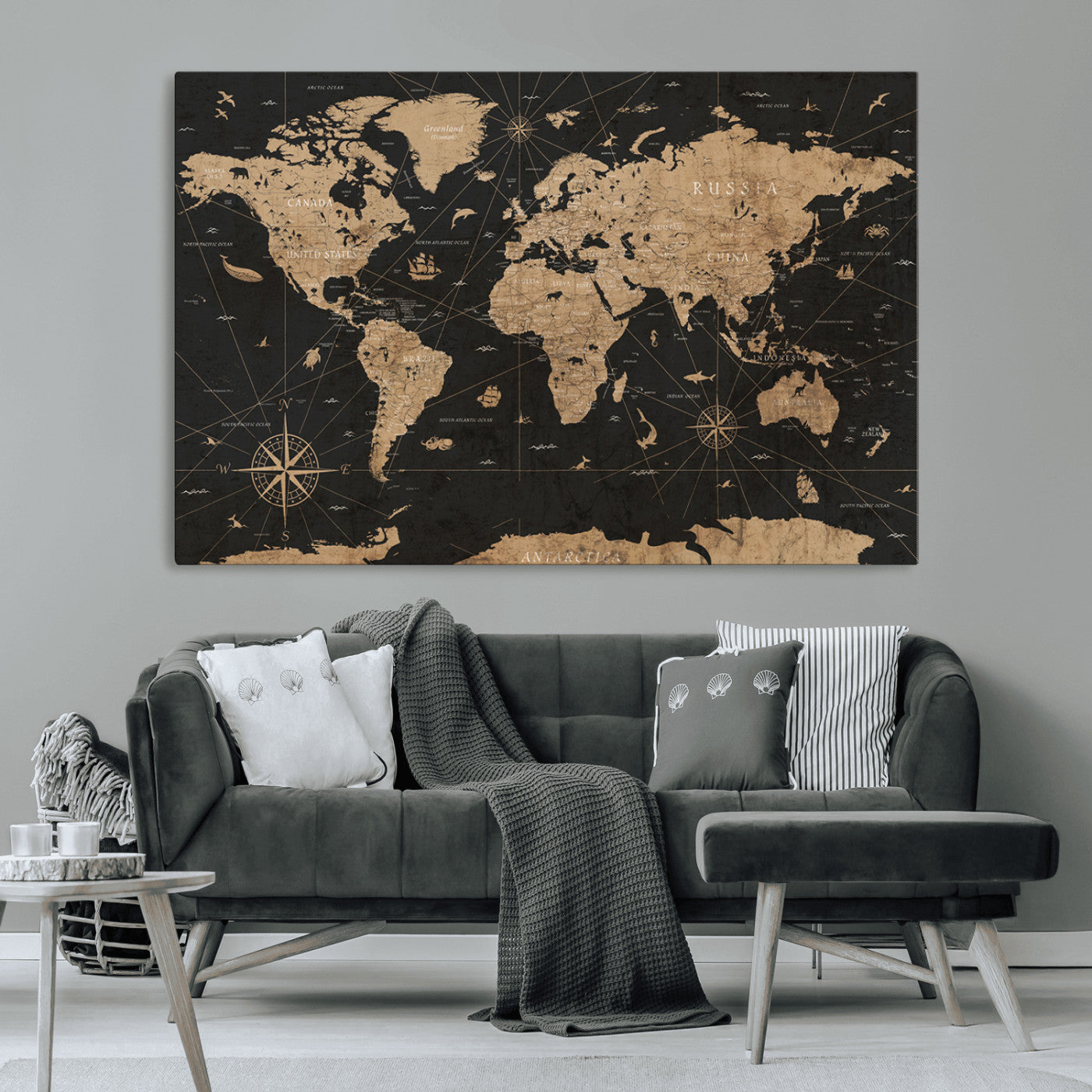 61023-MGV-CV-36X24-World Map Canvas Print – Framed Wall Art for Home Decor
