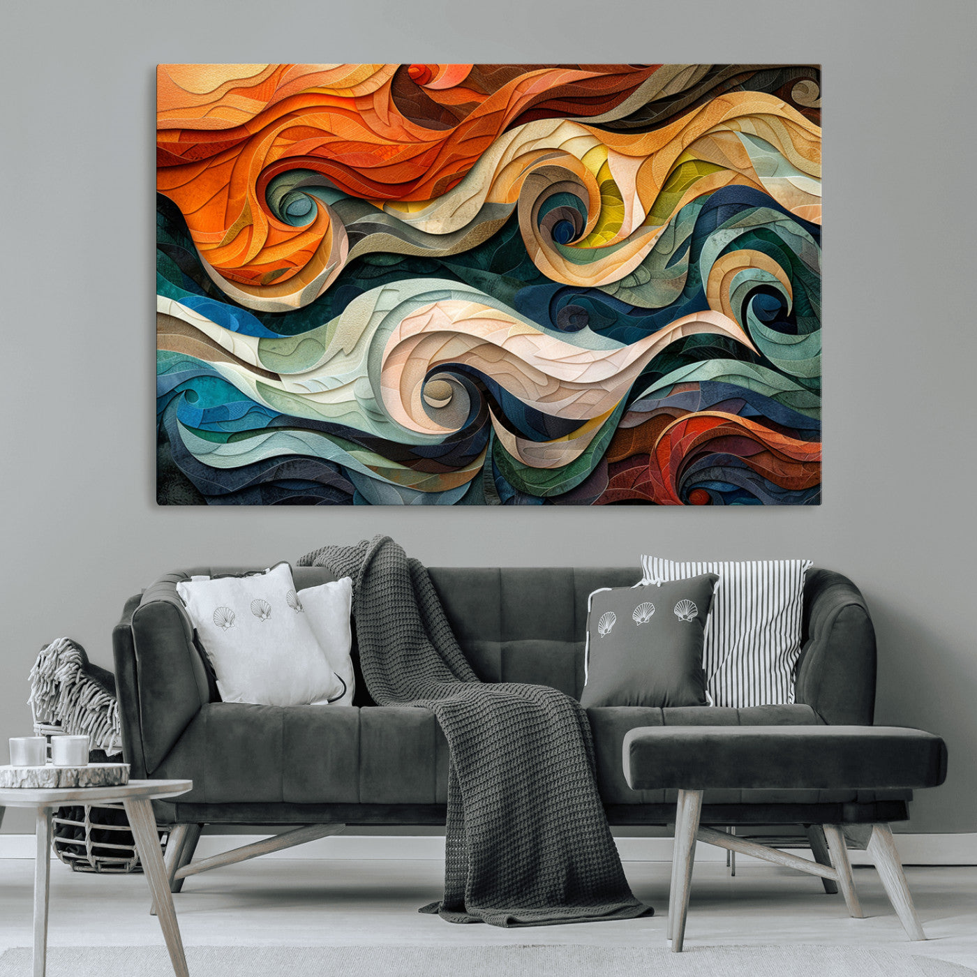 MGV-CV-36X24 - Abstract Wave Wall Art | Ready to Hang Framed Canvas Print | Vibrant Home Decor for Modern Spaces