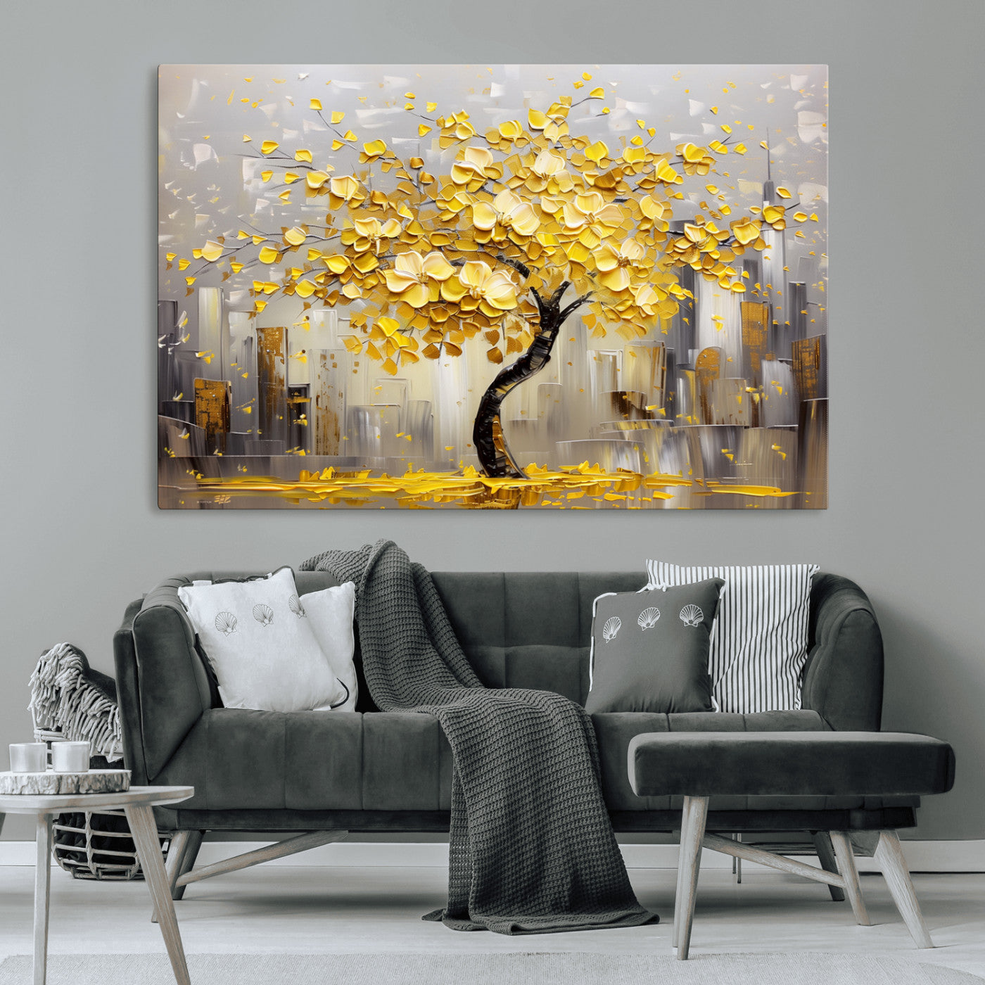 -Golden Tree Canvas Print | Abstract Wall Art for Modern Homes | Ready to Hang Framed Artwork