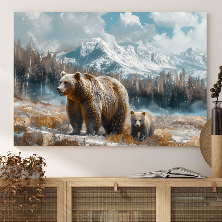 Bear and Baby Bear Wall Art Canvas Print is perfect nursery decor.