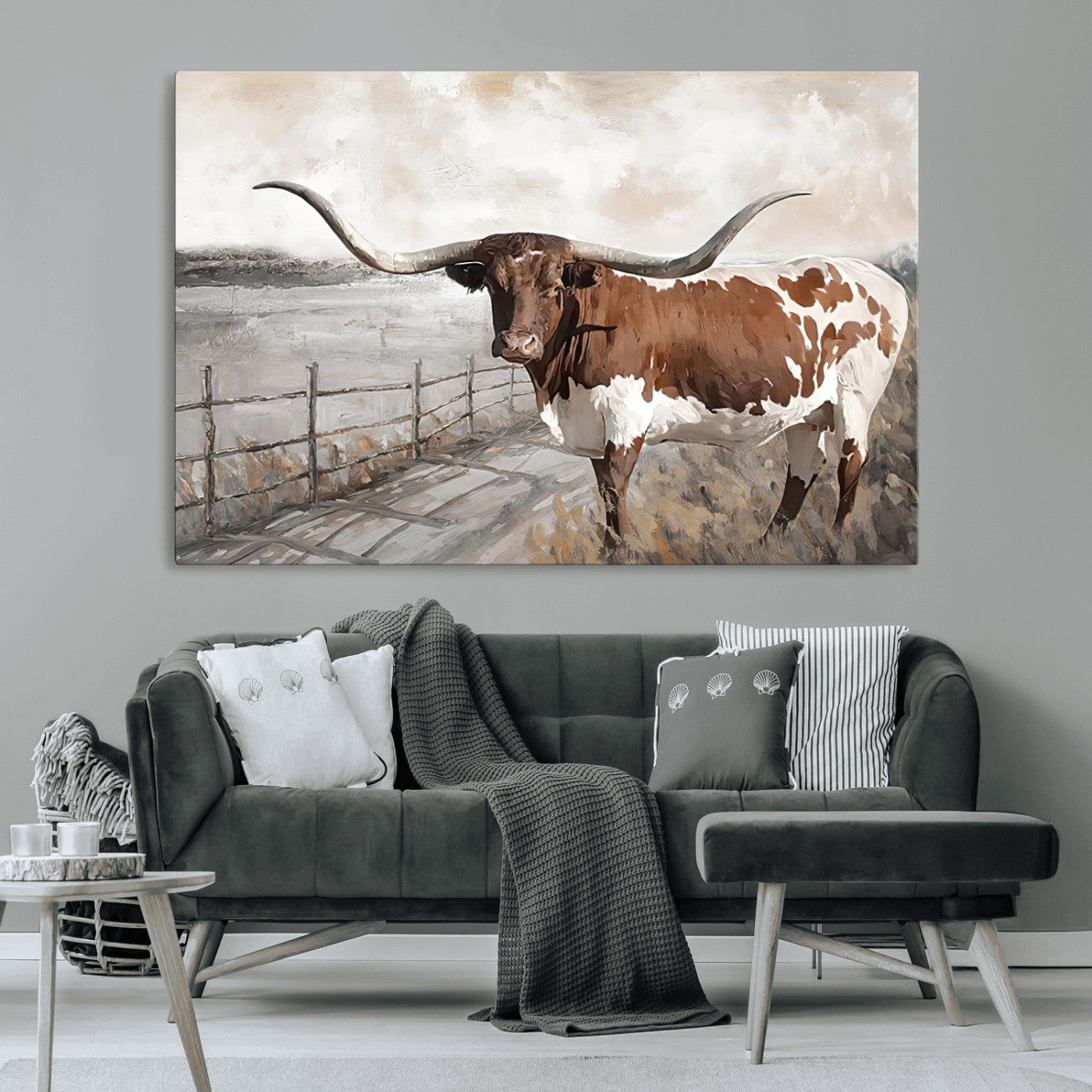 57340-MGV-CV-36X24-Vintage Texas Cow Wall Art Canvas Print, Rustic Longhorn Wall Art | Canvas Print for Farmhouse Decor