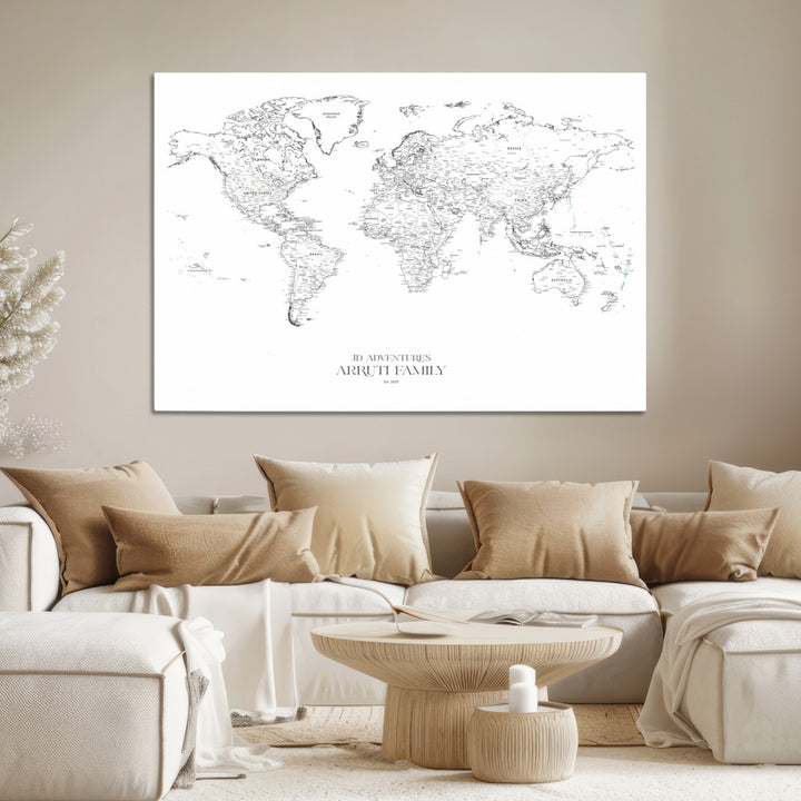 Personalized World Map Wall Art Canvas Print - Custom Push Pin Travel Map Canvas - Framed Map Print for Travel Lover Gift