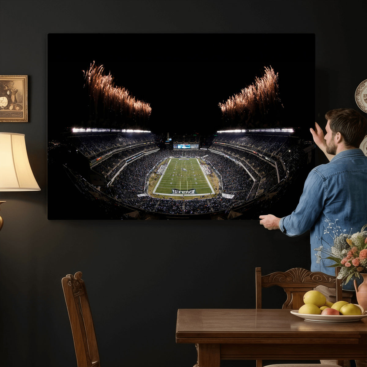 89680-MGV-CV-36X24 - Eagles Field Stadium Wall Art, Philadelphia Eagles Football, Framed and Ready to Hang