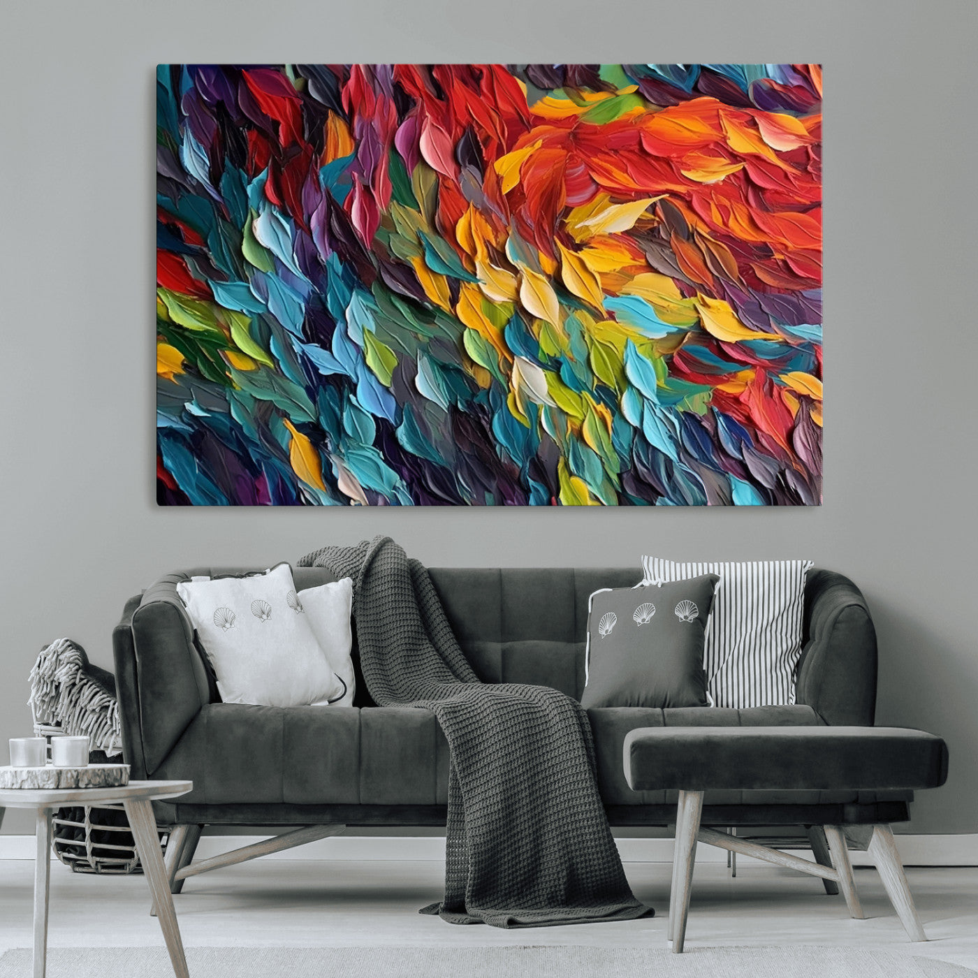 -Vibrant Abstract Leaf Wall Art Canvas Print | Bold Colorful Canvas for Living Room or Office | Ready