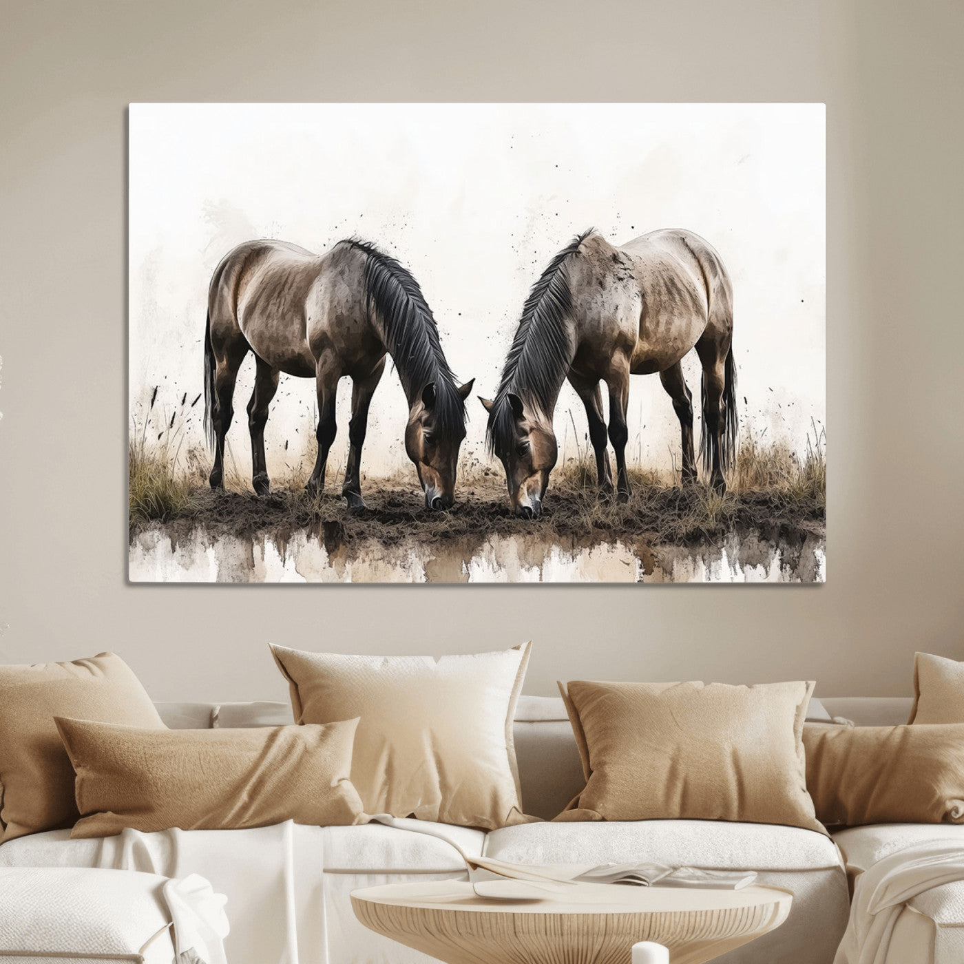 71729-MGV-CV-36X24-Chines Ink Style Horses Wall Art Canvas Print