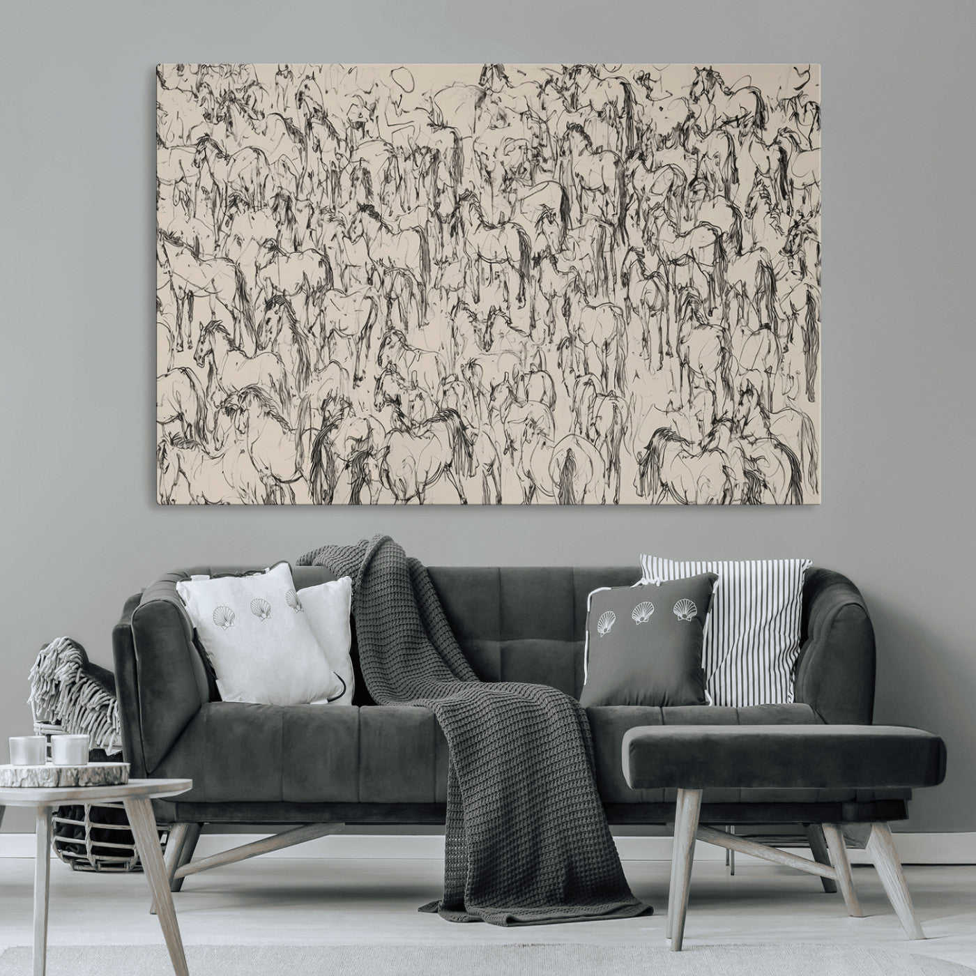25718-MGV-CV-36X24-Abstract Horse Sketch Wall Art | Ready to Hang and Framed | Farmhouse Wall Decor for Living Room or